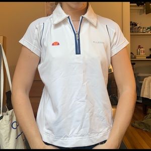 Ellesse Zip Tennis White Polo Top Medium